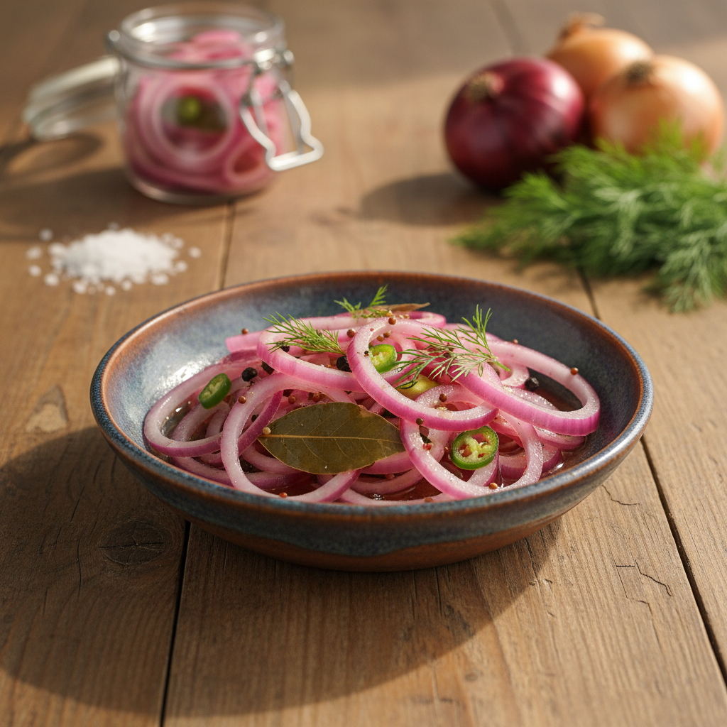 Traškūs marinuoti svogūnai žiemai: paprastas receptas